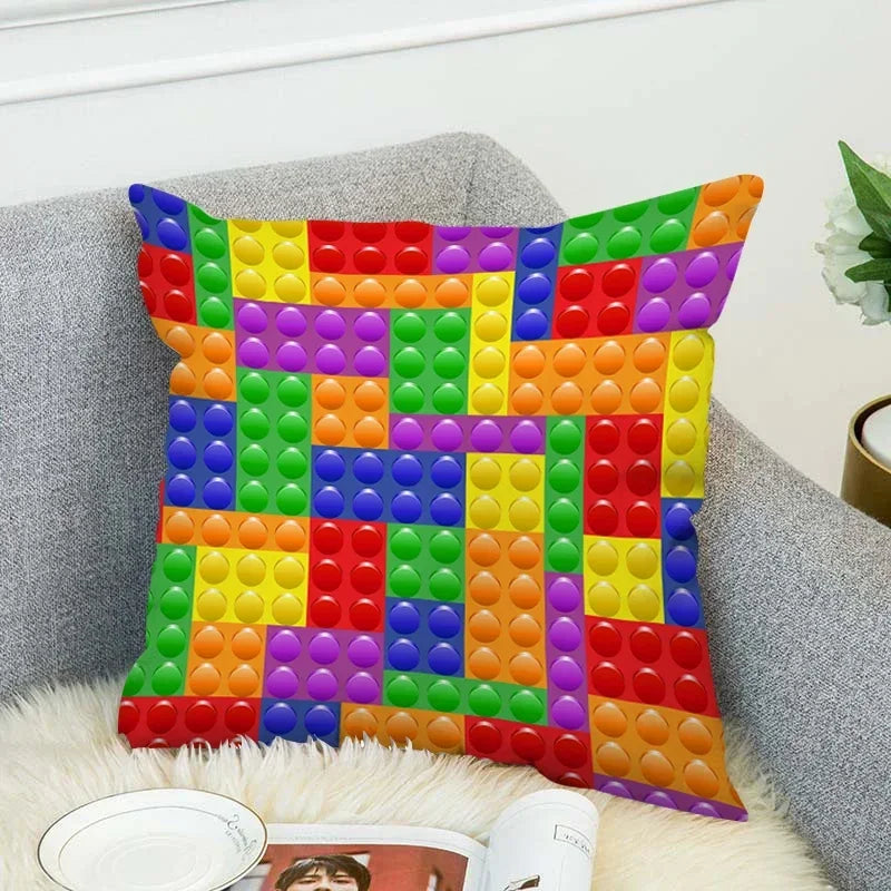 Axyaa Building Blocks Cushion Cover - 45*45 Decorative Pillowcase for Bed & Lounge Chairs