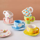 Axyaa 10oz Korean Style Ceramic Coffee Mug with Saucer Hand Painted Tea Cup Set