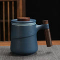 Axyaa Retro Ceramic Tea Cup with Wooden Handle, Filter, Creative Design, Office Gift