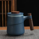 Axyaa Retro Ceramic Tea Cup with Wooden Handle, Filter, Creative Design, Office Gift