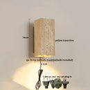 Axyaa Wood Canopy LED Wall Lights Bedroom Bedside Lamp Sconce - Nordic Modern Yellow Travertine