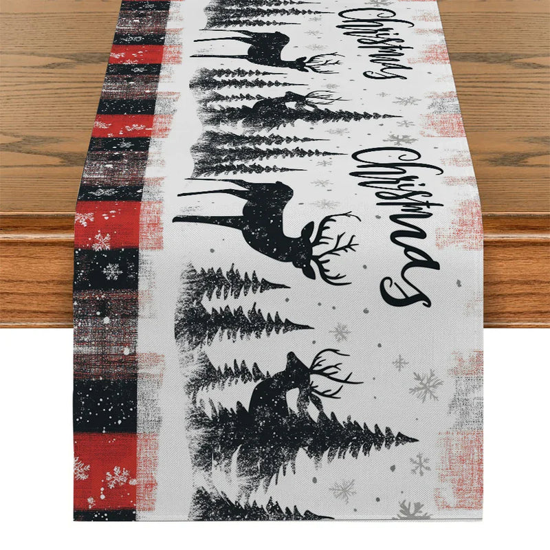 Axyaa Christmas Tree Snowflake Table Runner for Indoor Outdoor Holiday Dining