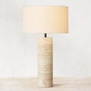 Axyaa Travertine Table Lamp with Fabric Lampshade & LED Bulb
