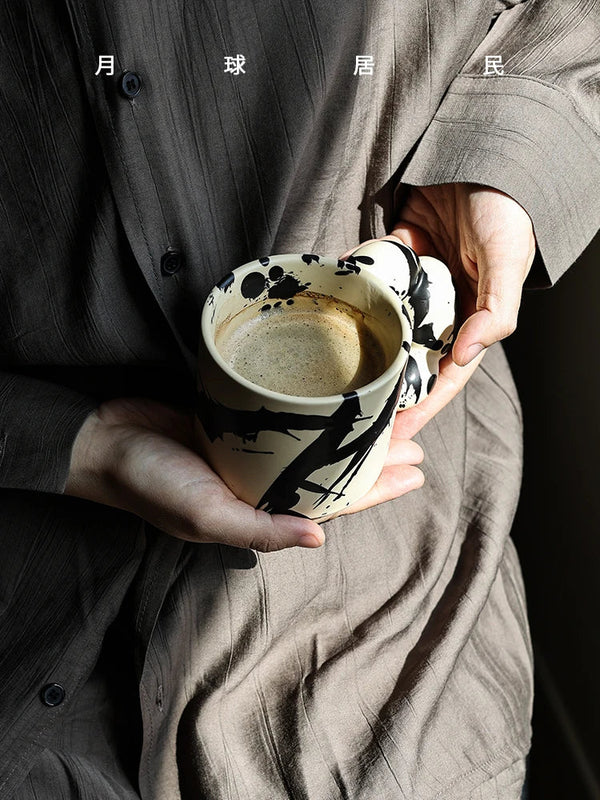 Axya Retro Cream Ceramic Mug Set for Home Drinking - Classic Handmade Coffee Cups