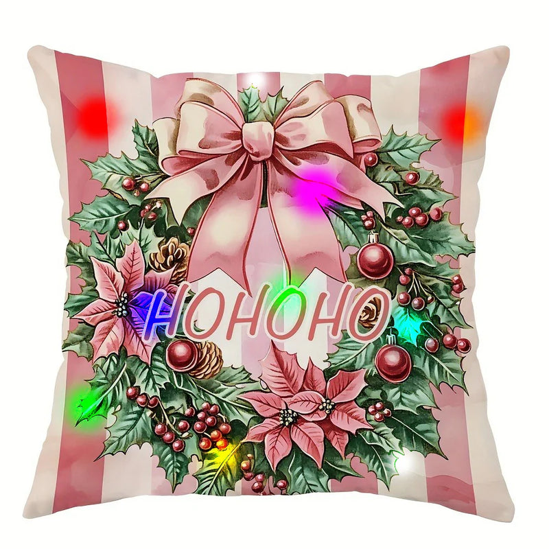 Axyaa LED Light Luminous Pillowcase with Garland Santa Claus Snowman Pattern