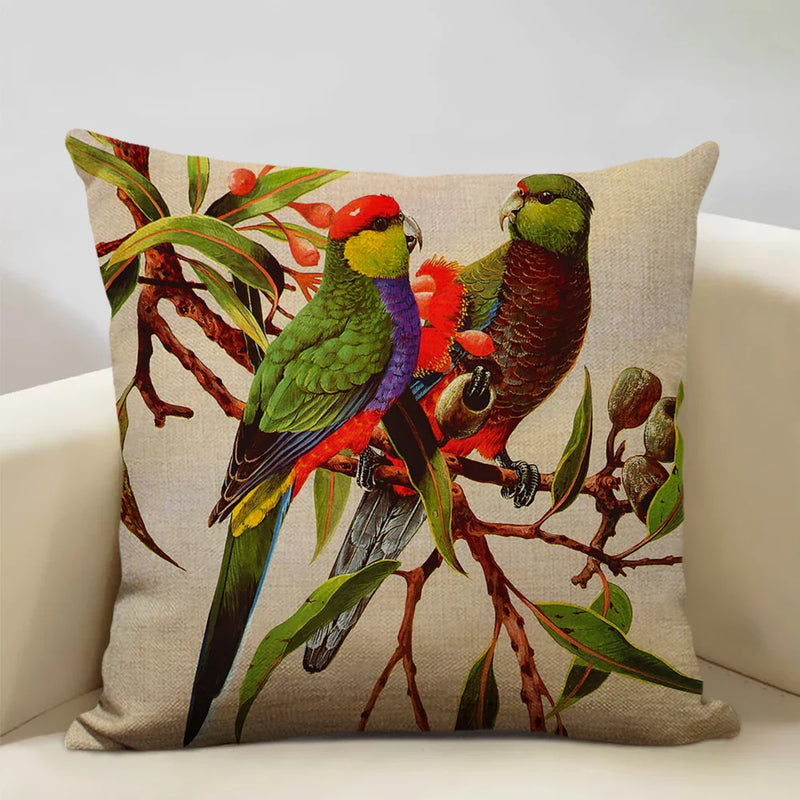 Axyaa Bird Parrot Sofa Cushion Cover 45x45cm Linen Pillowcase for Home & Hospitality