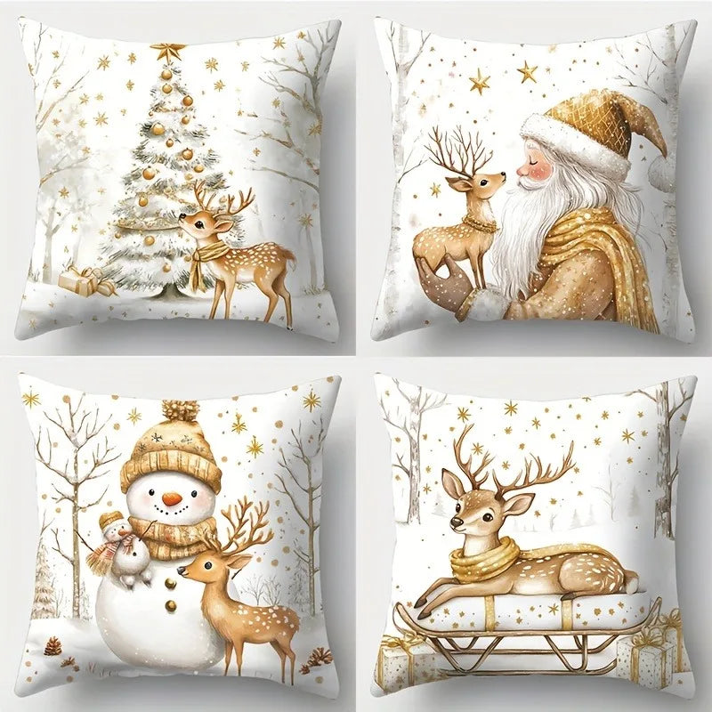 Axyaa Christmas Santa Fawn Pillowcase - Festive Home Decoration