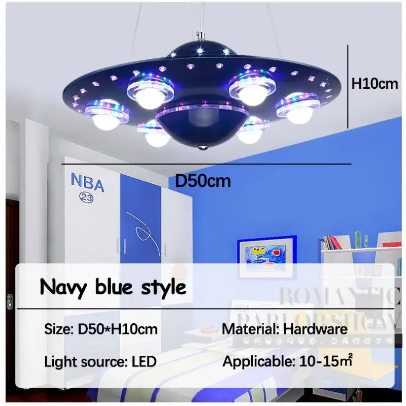 Axyaa Alien UFO Design Led Pendant Light for Children's Room - Creative Iron Art Flying Saucer Chandelier