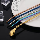 Axyaa Twisted Straw Spoon Set: 6pcs Reusable Stainless Steel Straws, Gold Tea Scoop, Black Dinnerware