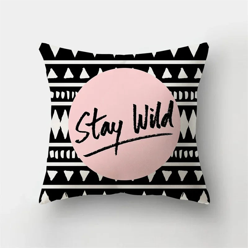 Yellow Black Geometric Cushion Cover - Wave Line Design by Axyaa