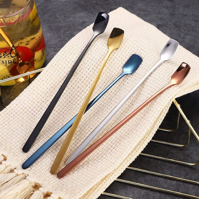 Axyaa Stainless Steel Square Coffee Spoons - Long Handle Dessert Spoons for Kitchen