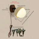 Axyaa Wood Stone LED Wall Sconce, Mid Century Modern Bedroom Lamp