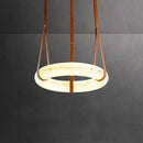 Axyaa Classic Marble Ring Chandelier LED Pendant Light Fixture Brown Leather Belt Lamp