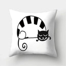 Axyaa Black & White Cat Pattern Cushion Cover for Living Room, Bedroom & Sofa