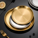 Axyaa Gold Stainless Steel Round Shallow Tray Plate for Camping BBQ Picnic
