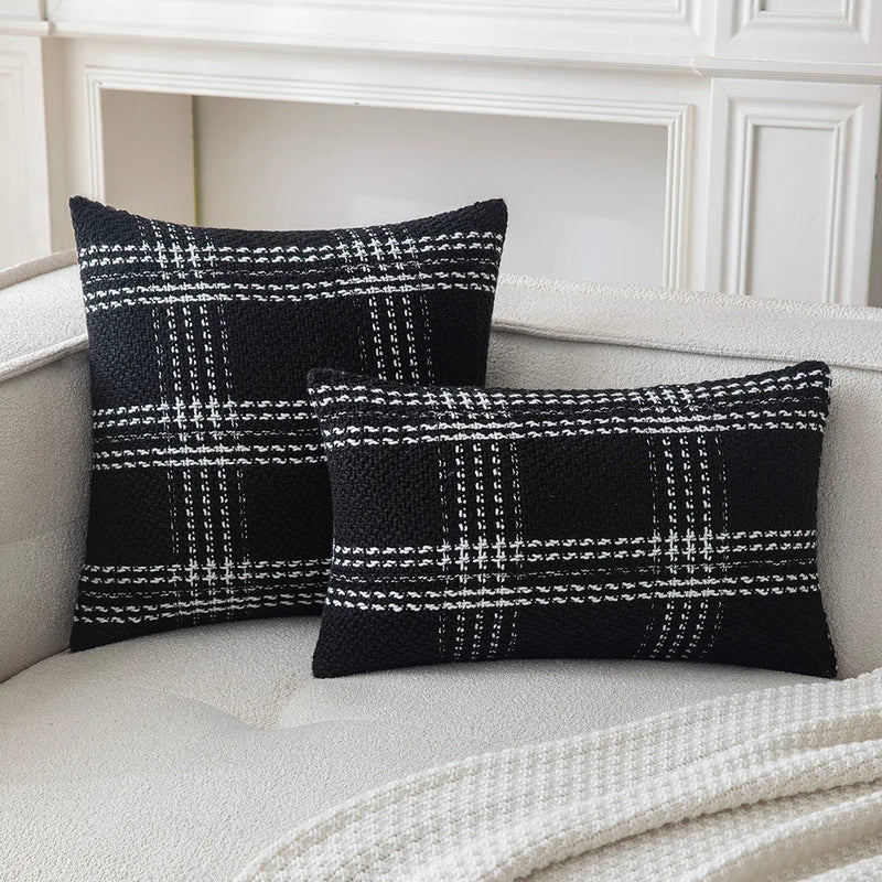 Axyaa Checked Cushion Cover Home Decor Pillow for Living Room