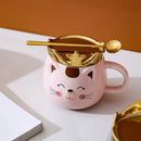 Axyaa Crown Cat Ceramic Mug with Lid Spoon - Cute Cartoon Coffee Cup