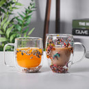 Axyaa Double Wall Glass Mug Cup with Dry Flowers & Glitters - Student Gifts