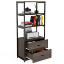Axyaa 4-Tier Rustic Bookshelf with 2 Drawers: Etagere Display Shelf, Standard Book Shelves