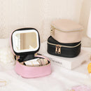 Axyaa PU Leather Makeup Bag with LED Lights and Detachable Mirror