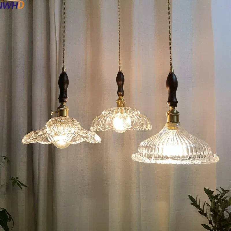 Axyaa Modern Wood Handle LED Pendant Light Fixtures for Dining Room