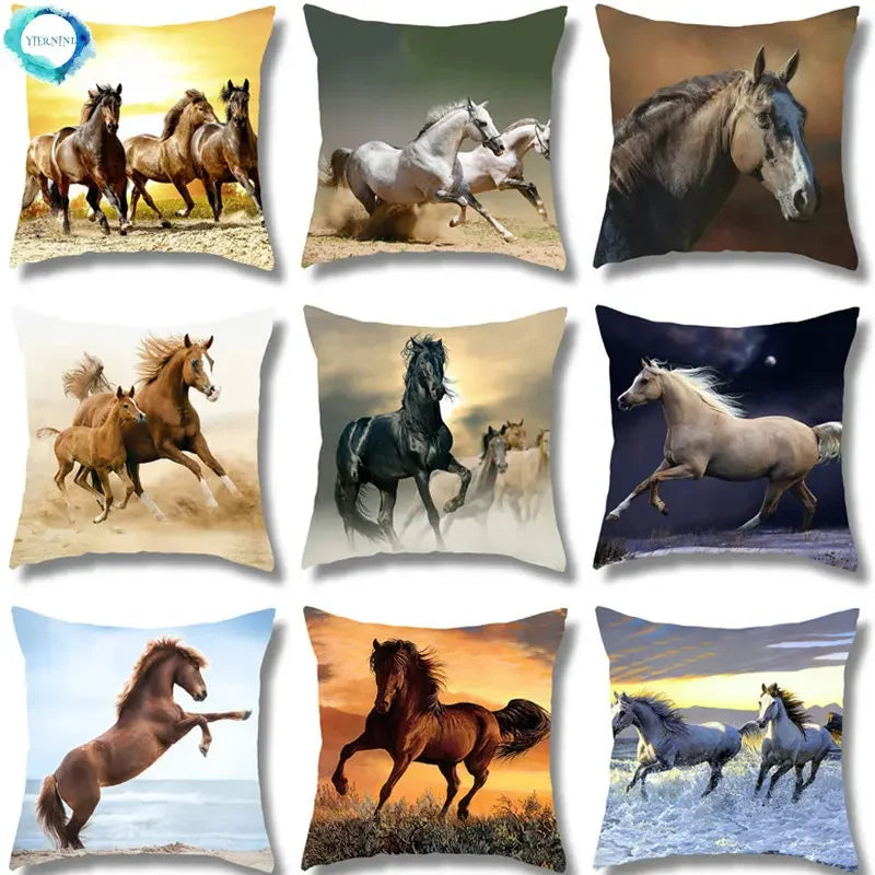 Fine Horse Print Cushion Cover for Home Decor by Axyaa