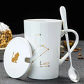 Axyaa Constellations Ceramic Mug Set with Spoon & Lid, 420ml Black Coffee Cup