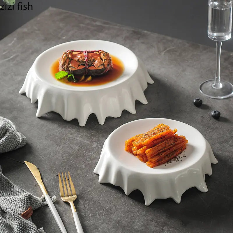 Axya Ceramic Irregular Dinner Plate Set of 6 - Solid Color Tableware