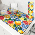 Axyaa Plant Leaf Lemon Kitchen Drying Mat - Quick Dry Absorbent Draining Pad