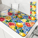 Axyaa Plant Leaf Lemon Kitchen Drying Mat - Quick Dry Absorbent Draining Pad