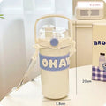 Axyaa Kawaii Thermal Straw Water Bottle - Stainless Steel, Keep Drinks Hot/Cold, Cute Design & Durable