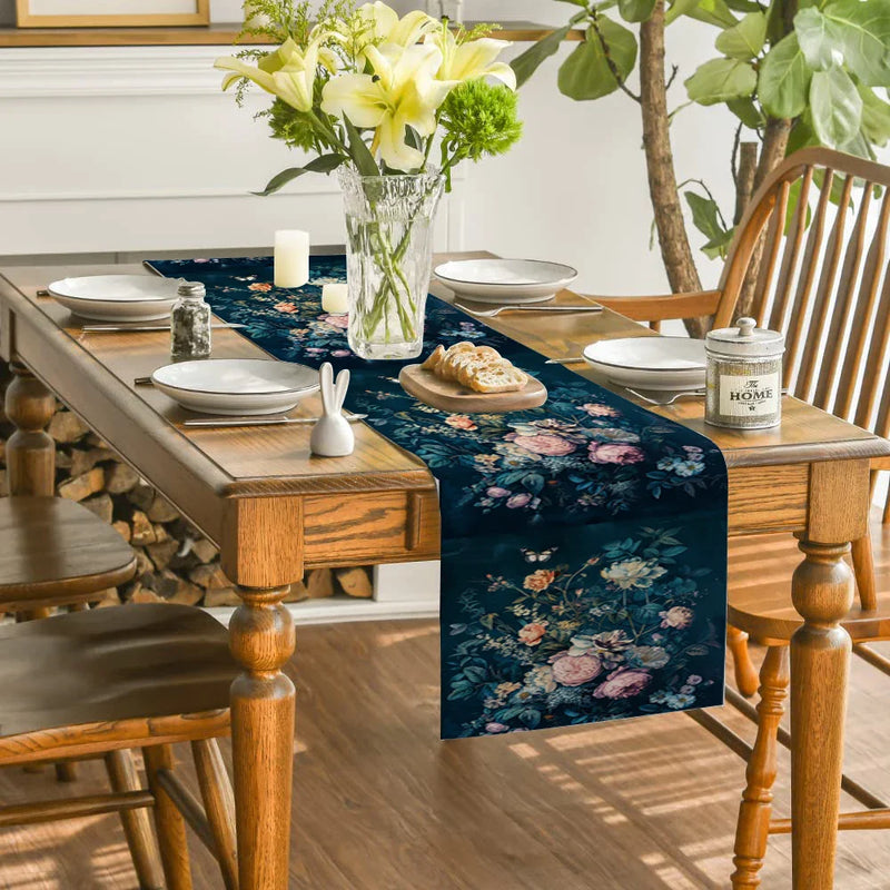 Axyaa Butterfly Flower Foxes Table Runner for Kitchen Dining Party Decor