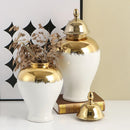 White Gold-Plated Ceramic Jar, Light Luxury Vase Home Decor by Axyaa