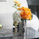 Axyaa Golden Flower Relief Ceramic Vase for Table Decoration and Floral Arrangement