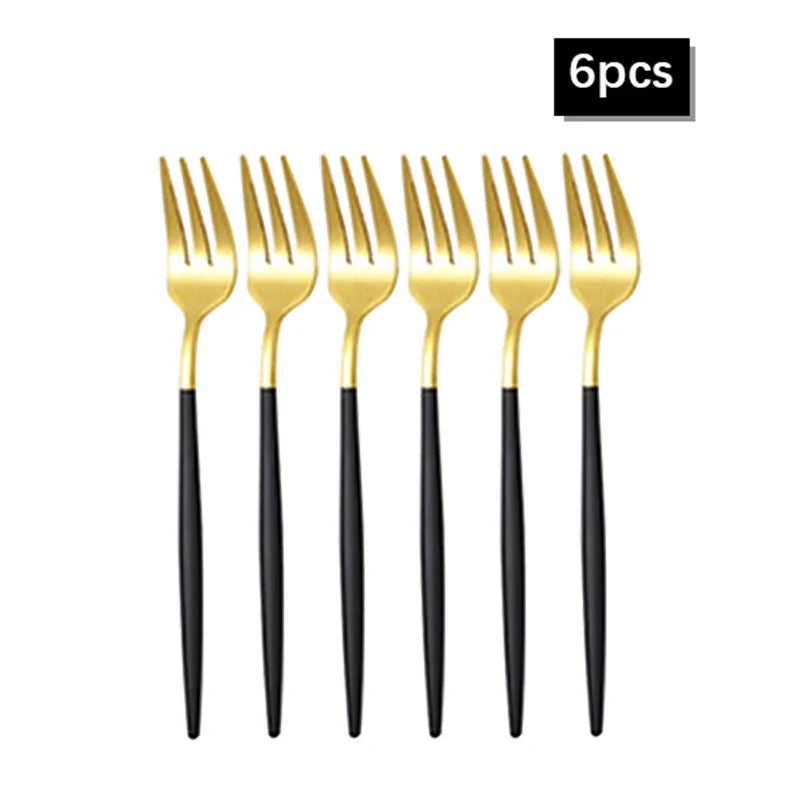 Axyaa Gold Western Tableware Set: 6pcs/30pcs Stainless Steel Knife, Fork, Spoon