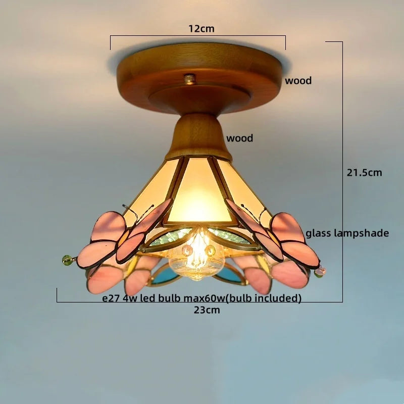 Axyaa Glass Wood LED Ceiling Lights Modern Plafondlamp for Living Room & Corridor