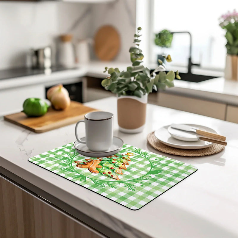 Axyaa Gingerbread Drying Mat | Absorbent Anti-Slip Placemat for Table Cup Drying Mats