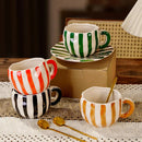 Axyaa Striped Ceramic Coffee Cup and Saucer Set - Exquisite Afternoon Tea Mug