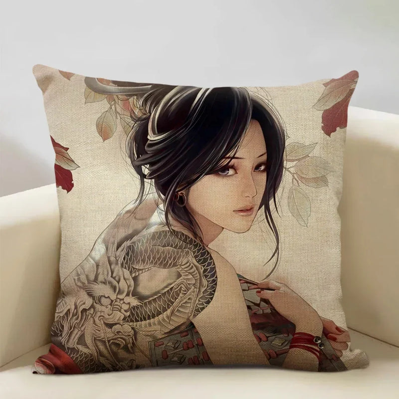 Axyaa Classic Japanese Lady Cushion Cover 45x45cm Home Decor Pillowcase