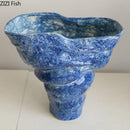Axyaa Blue Hammer Patterned Ceramic Vase for Room Aesthetic Decor