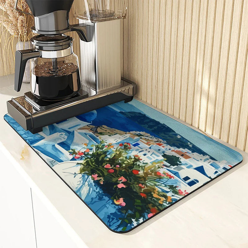 Axyaa Mediterranean Landscape Oil Painting Absorbent Mat