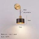 Axyaa Gold Metal Wood Lampshade Wall Sconce E27 Bulb for Bedroom Lighting