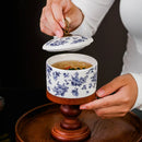 Axyaa Retro Floral Ceramic High-Footed Dessert Bowl - Creative Tableware