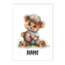 Axyaa Teddy Bear Sports Custom Name Nursery Wall Art Canvas Print Kids Room Decor
