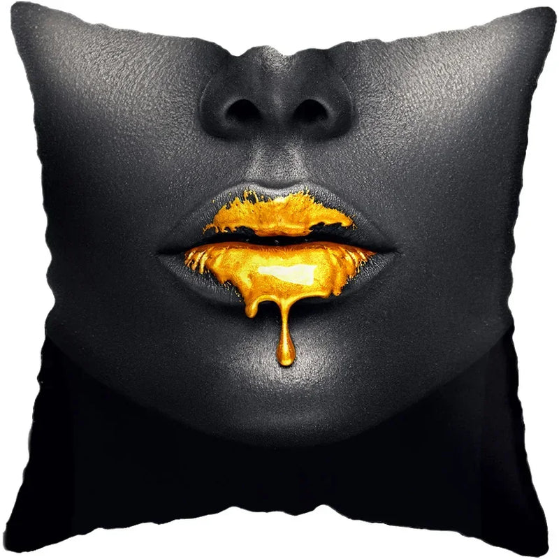 Axyaa Black Gold African Lady Woman Art Deco Pillowcase