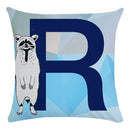 Axyaa Blue Letter Animal Print Pillowcase - Super Soft Peach Skin - Fashion Cushion Cover