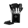 Axyaa 13-Piece Silicone Kitchen Utensil Set with Stainless Steel Handles and Storage Bucket