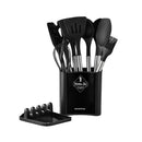 Axyaa 13-Piece Silicone Kitchen Utensil Set with Stainless Steel Handles and Storage Bucket
