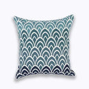 Axyaa Navy/White Embroidered Quatrefoil Pillow Cover 45x45cm Square Canvas Cotton
