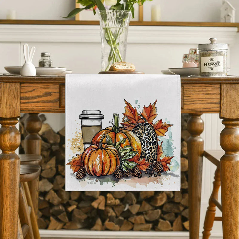 Axyaa Thanksgiving Pumpkin Coffee Leaves Table Runner